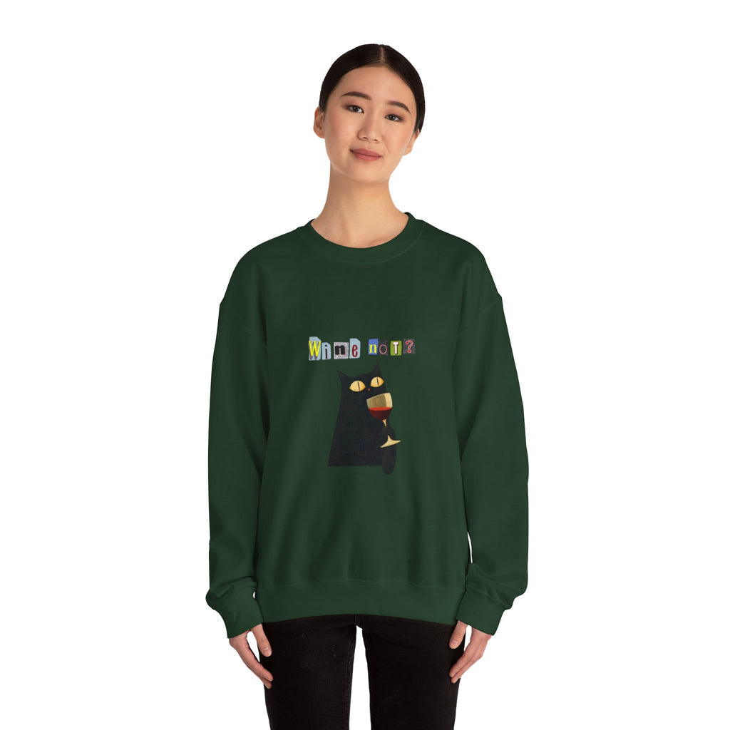 Black Cat Holding Wine Glass Crewneck Sweatshirt | Cute Cat Illustration