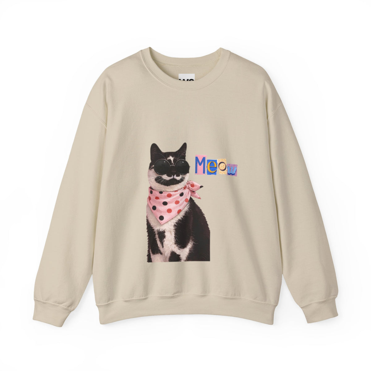 Cute Black Cat with Polka Dot Bandana Sweatshirt | 'Meow' Graphic