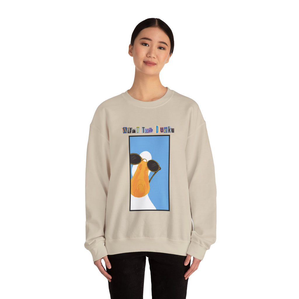 Cool Sunglasses Duck Crewneck Sweatshirt | Fun Cartoon Bird Design