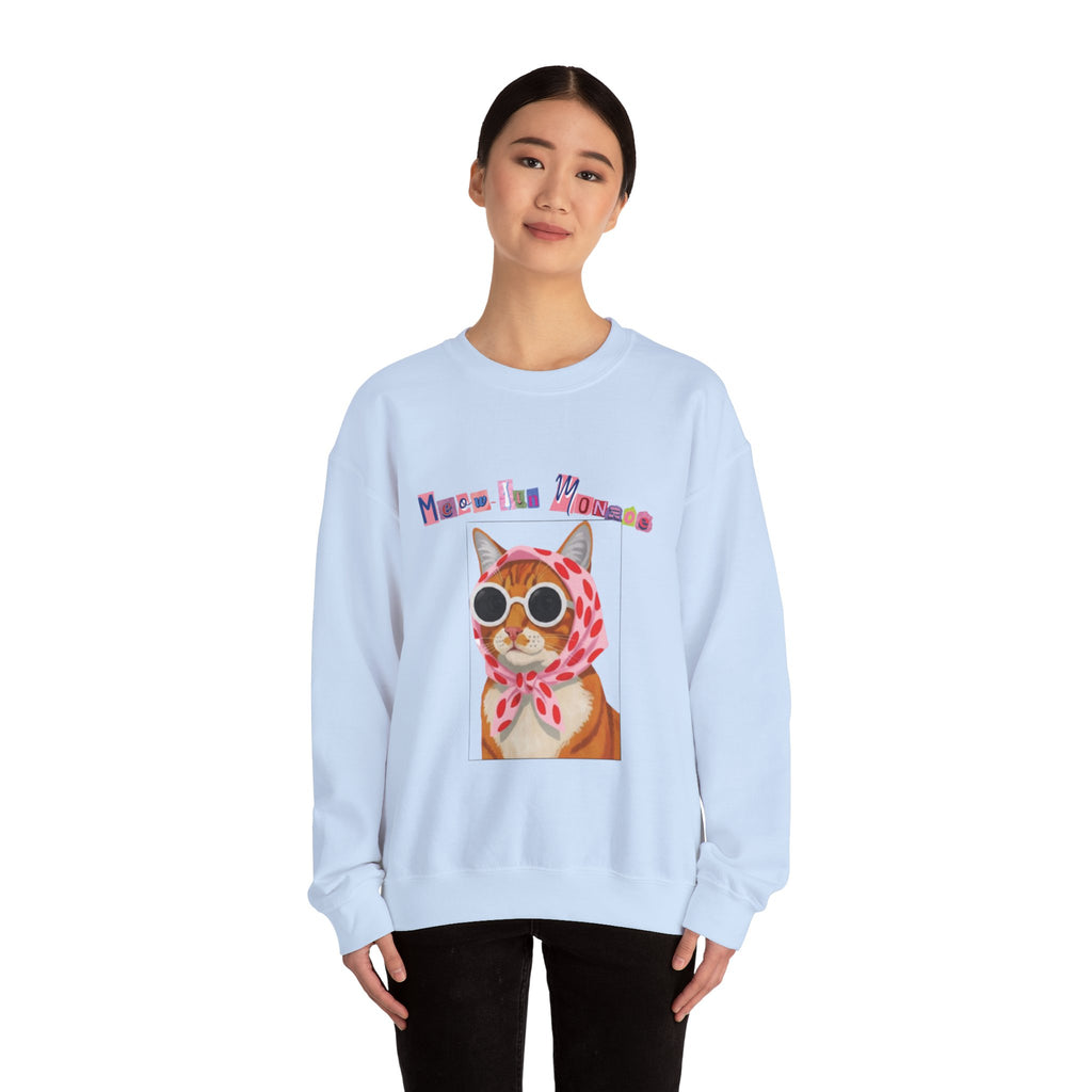 Glam Cat in Scarf Crewneck Sweatshirt | Retro Cat Graphic