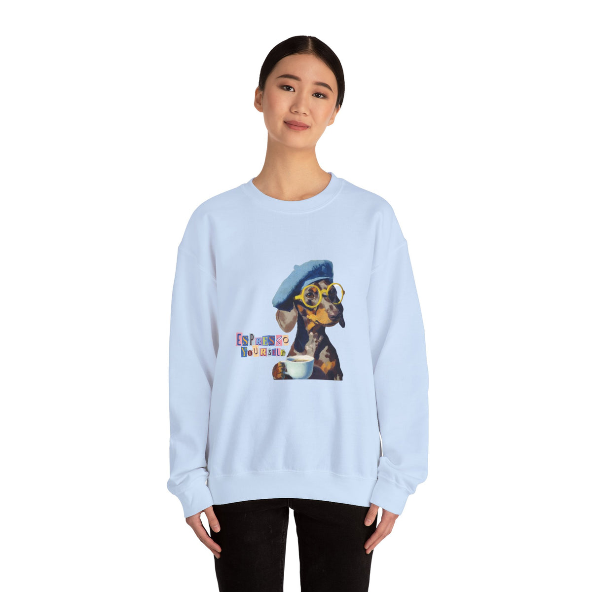 Dachshund in Beret and Sunglasses Sweatshirt | Espresso & Mornings Design