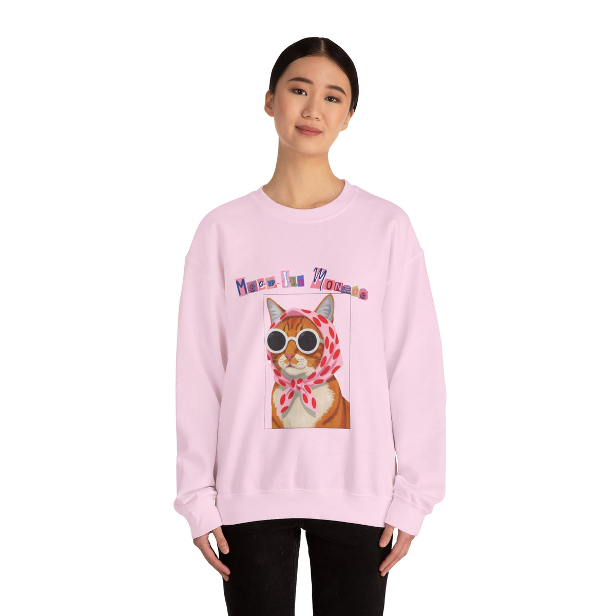 Glam Cat in Scarf Crewneck Sweatshirt | Retro Cat Graphic