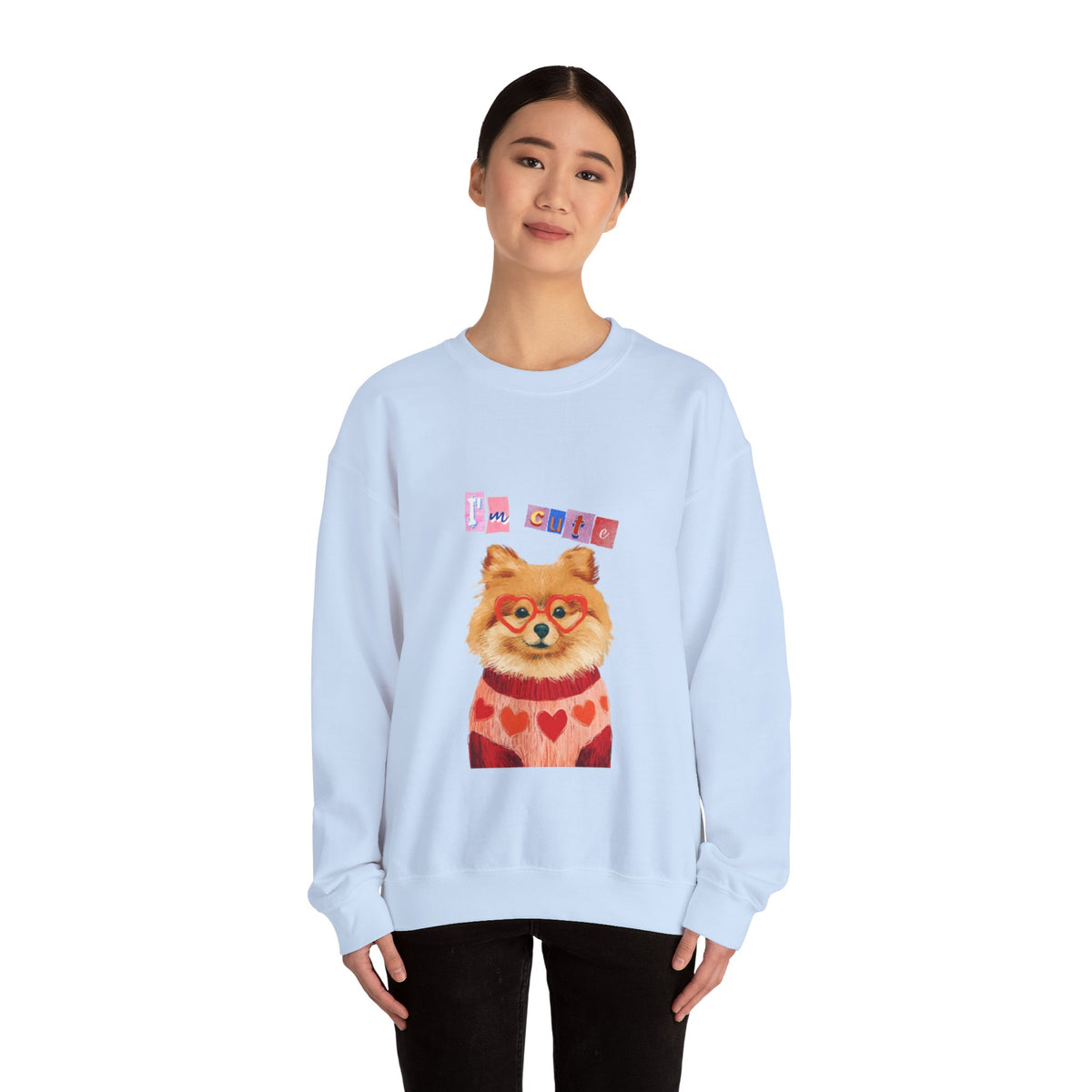 Pomeranian in Heart Sweater crewneck sweatshirt | Cute Dog Portrait