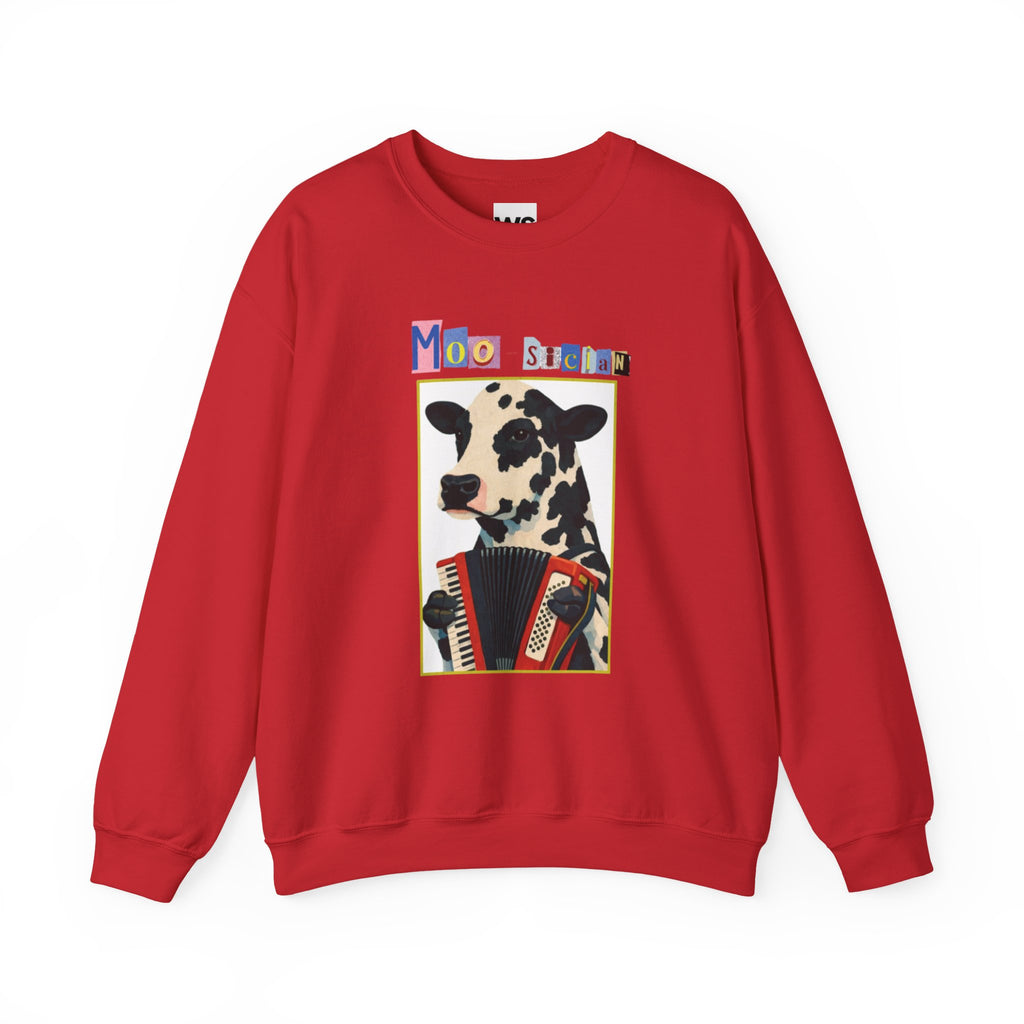 Cow Playing Accordion Crewneck, Retro Animal Music Sweatshirt