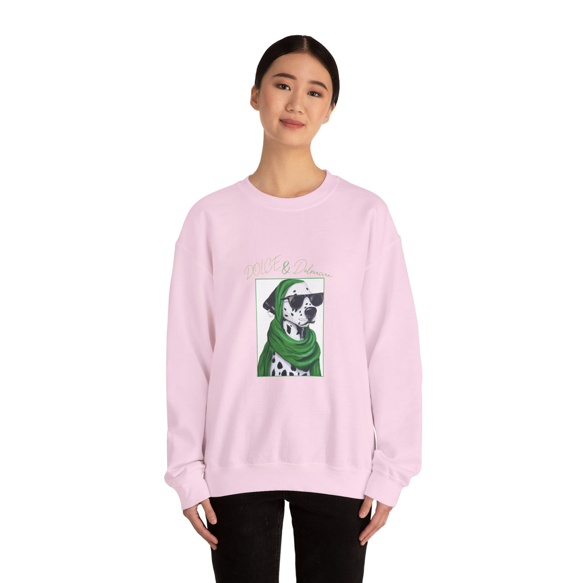 Dalmatian in Green Scarf sweatshirt | Dog Portrait, Winter Cozy