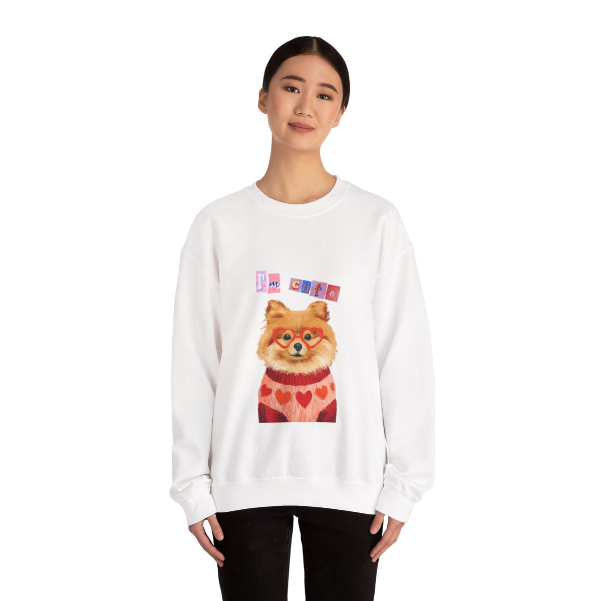 Pomeranian in Heart Sweater crewneck sweatshirt | Cute Dog Portrait