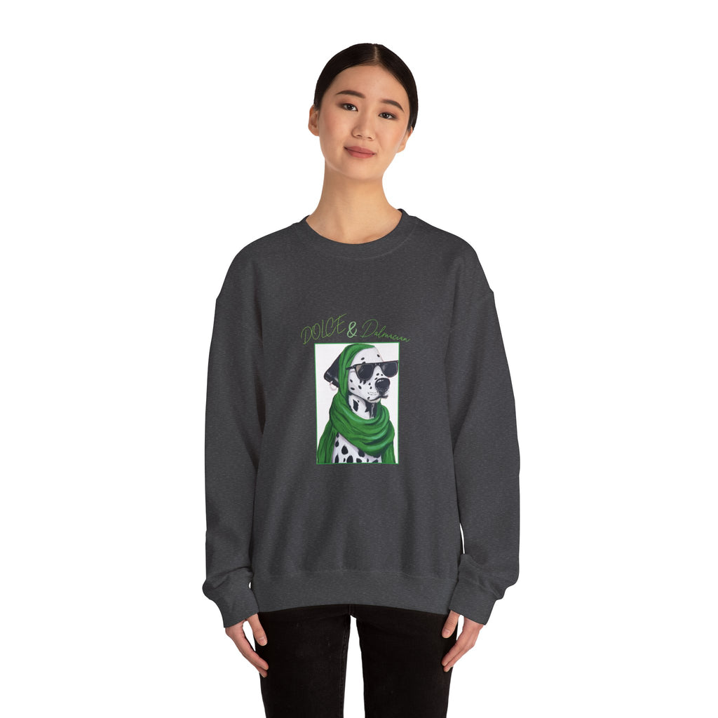 Dalmatian in Green Scarf sweatshirt | Dog Portrait, Winter Cozy