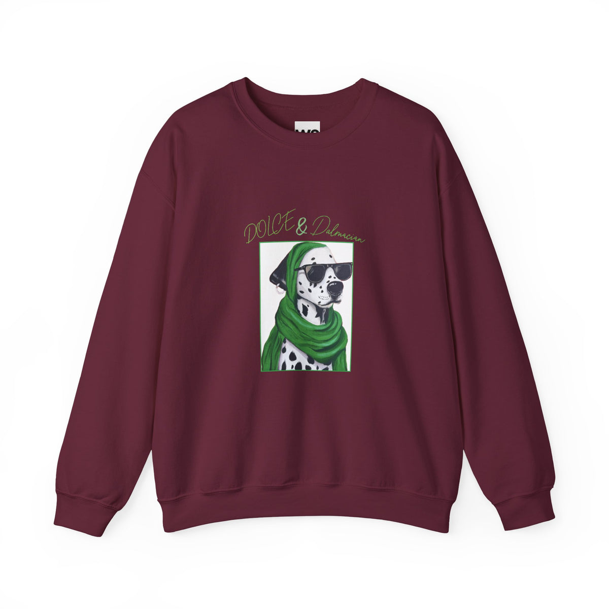 Dalmatian in Green Scarf sweatshirt | Dog Portrait, Winter Cozy