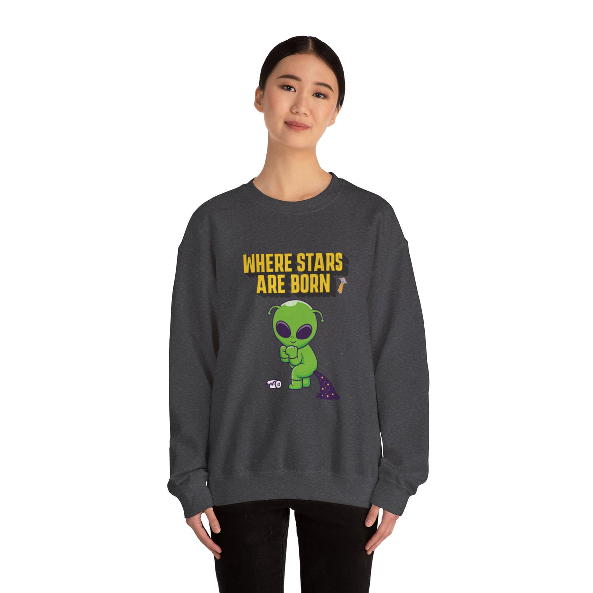 Where Stars Are Born alien illustration Sweatshirt | cute green alien