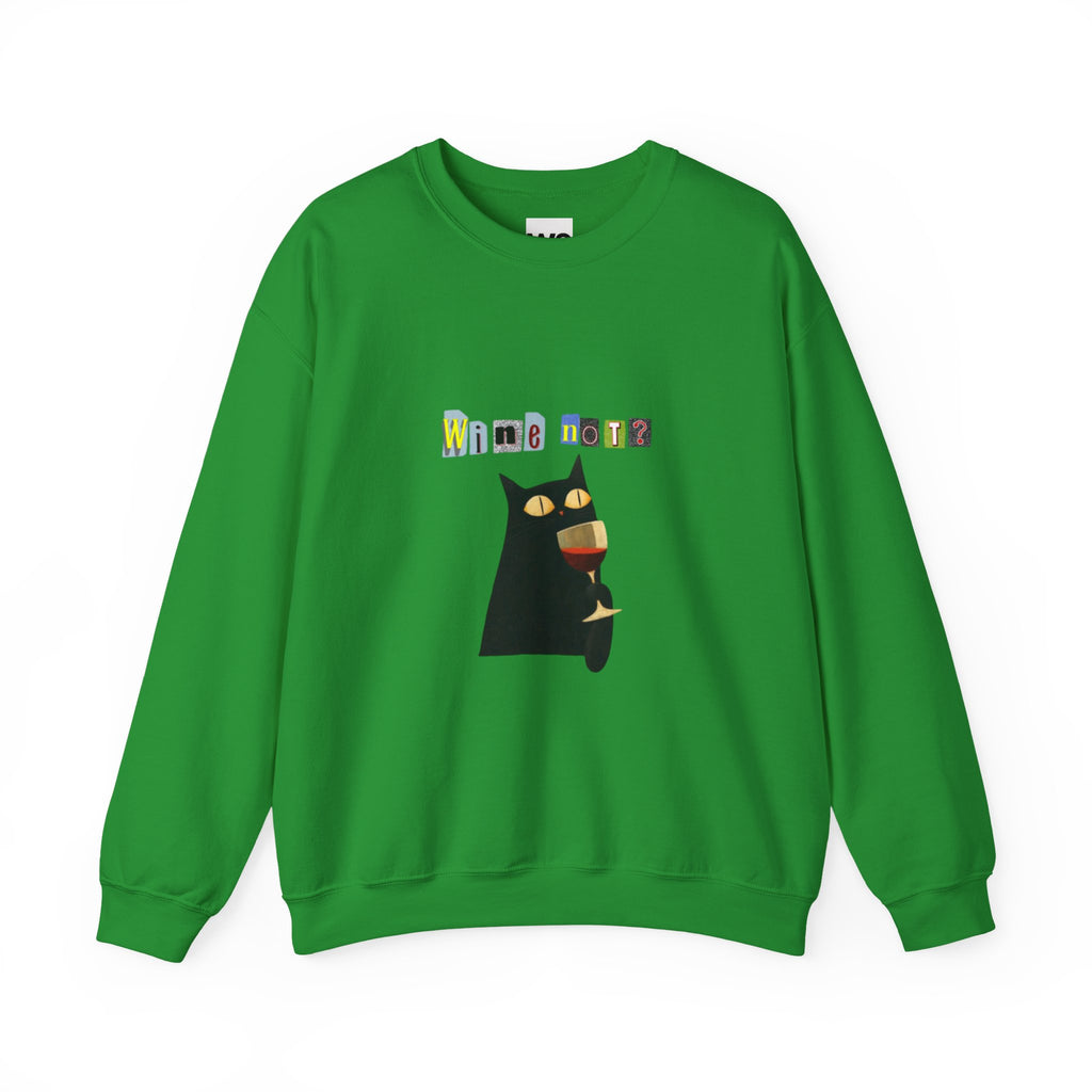 Black Cat Holding Wine Glass Crewneck Sweatshirt | Cute Cat Illustration
