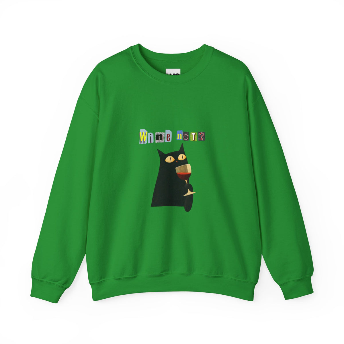 Black Cat Holding Wine Glass Crewneck Sweatshirt | Cute Cat Illustration