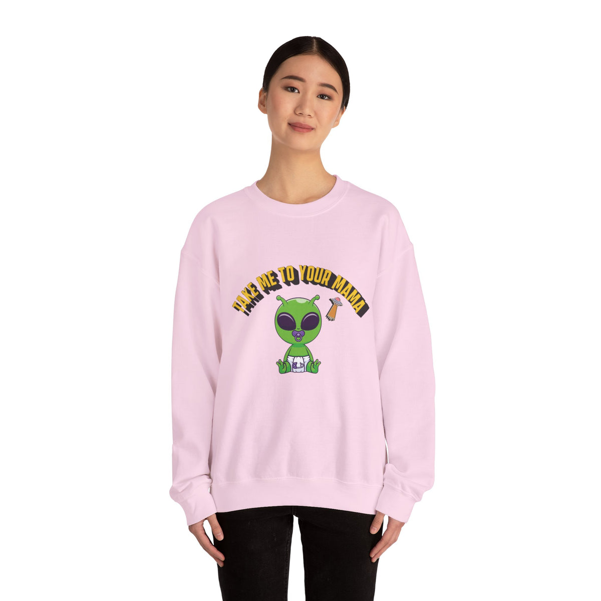 Alien Holding Mama Mug, Crewneck Sweatshirt | Cute Green Alien Graphic