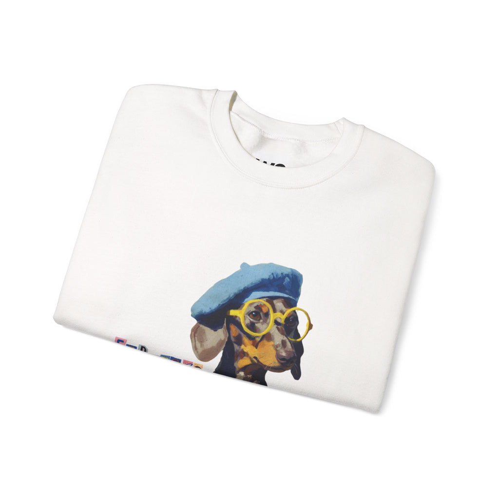 Dachshund in Beret and Sunglasses Sweatshirt | Espresso & Mornings Design