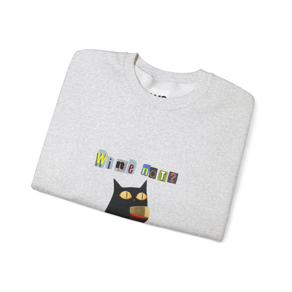 Black Cat Holding Wine Glass Crewneck Sweatshirt | Cute Cat Illustration