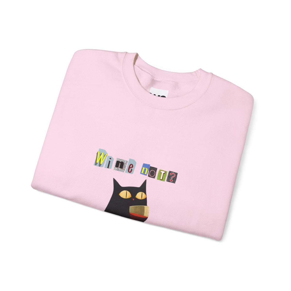 Black Cat Holding Wine Glass Crewneck Sweatshirt | Cute Cat Illustration