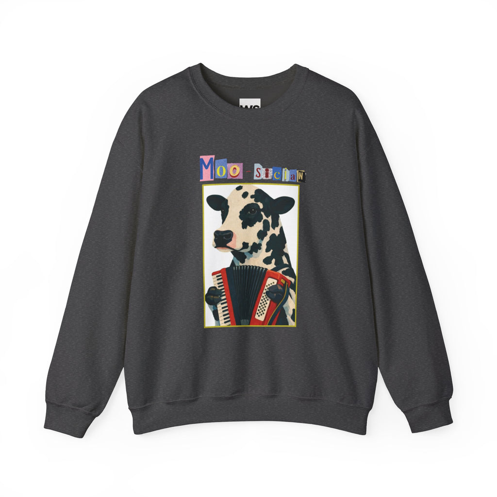 Cow Playing Accordion Crewneck, Retro Animal Music Sweatshirt