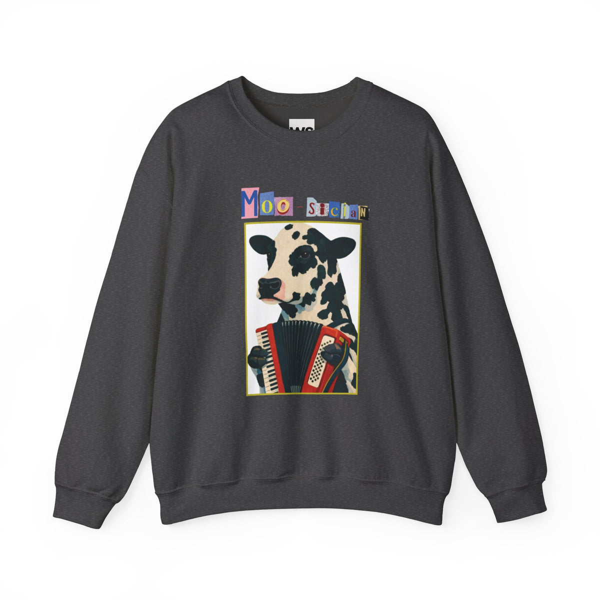 Cow Playing Accordion Crewneck, Retro Animal Music Sweatshirt