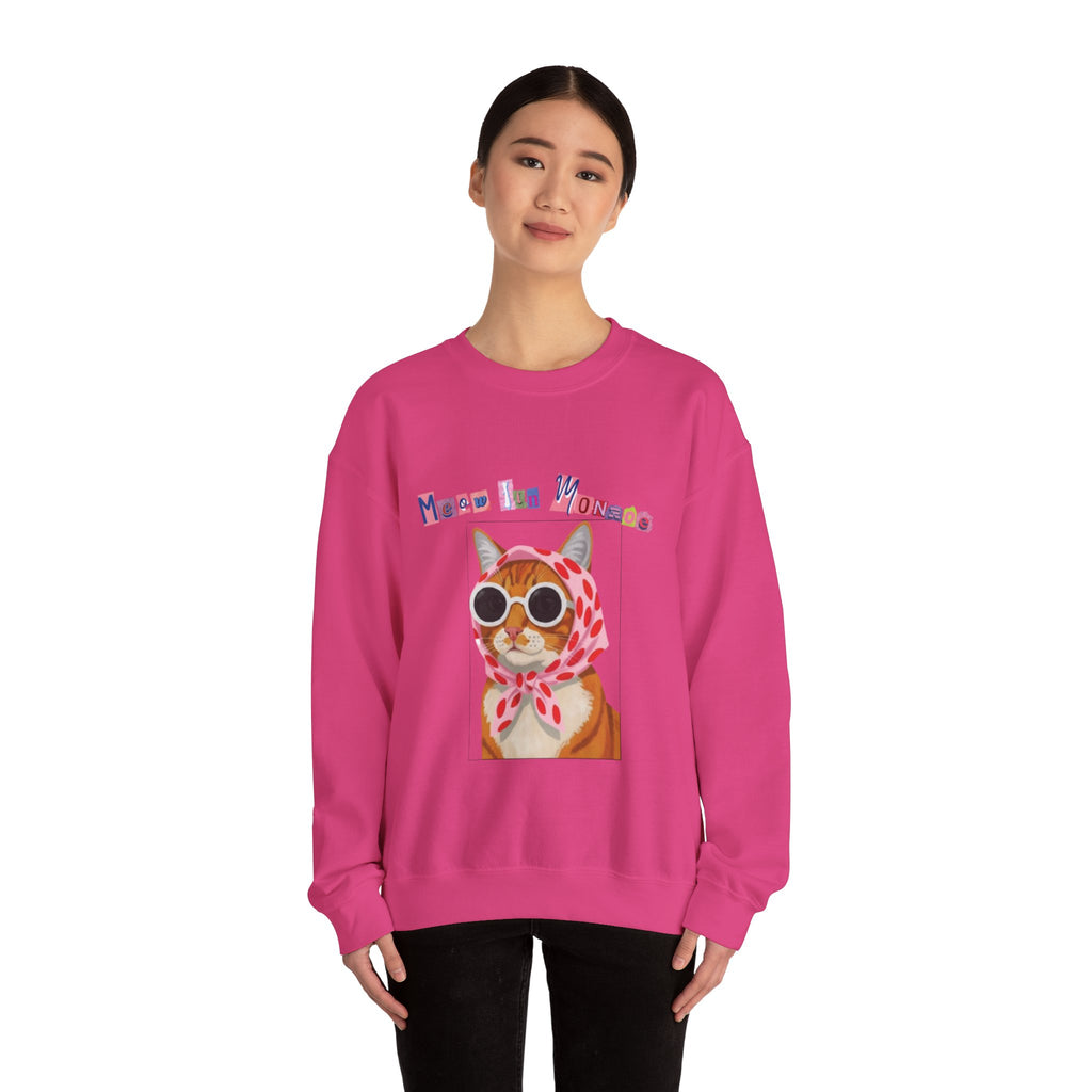 Glam Cat in Scarf Crewneck Sweatshirt | Retro Cat Graphic