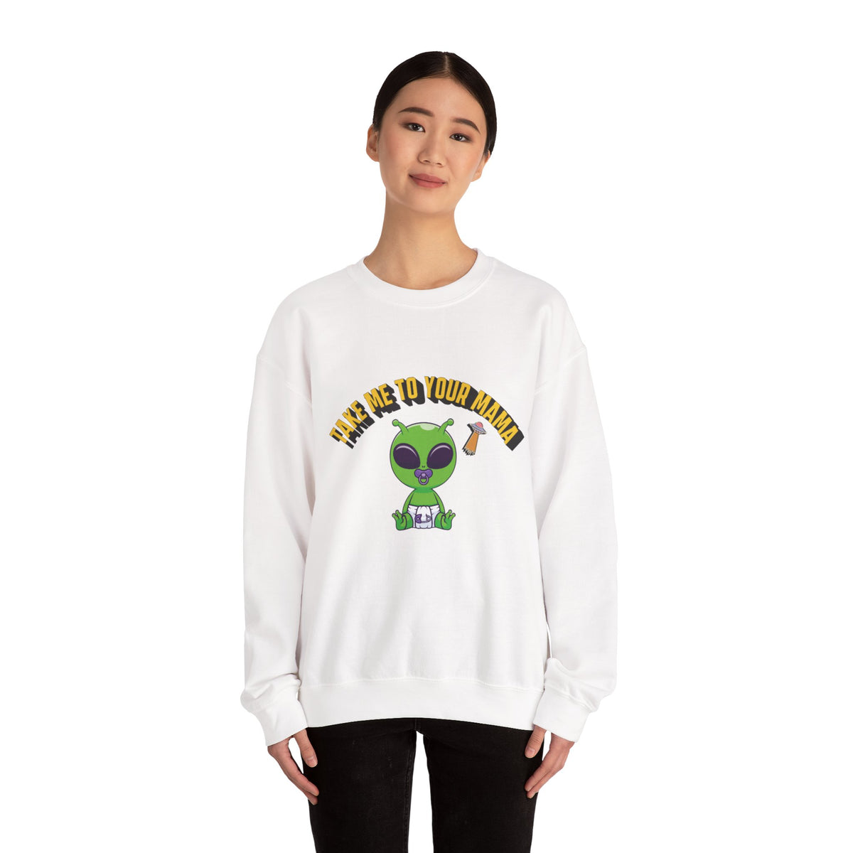 Alien Holding Mama Mug, Crewneck Sweatshirt | Cute Green Alien Graphic