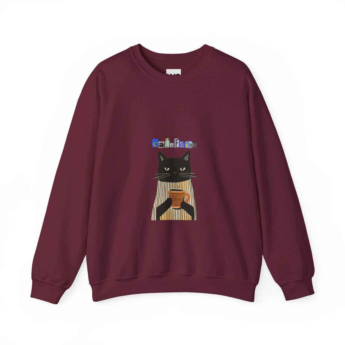 Black Cat Holding Coffee Crewneck Sweatshirt | Cozy Cat Illustration
