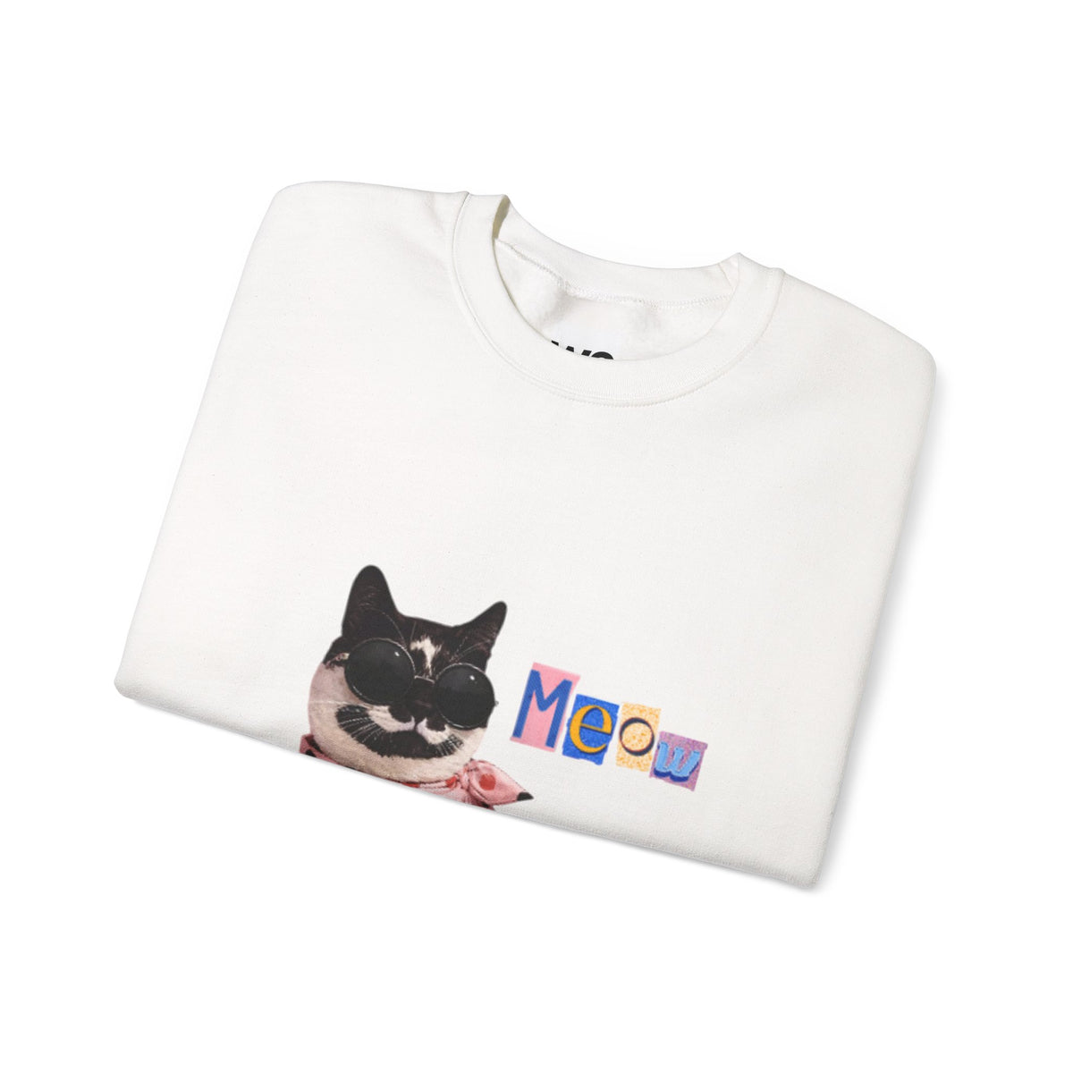 Cute Black Cat with Polka Dot Bandana Sweatshirt | 'Meow' Graphic