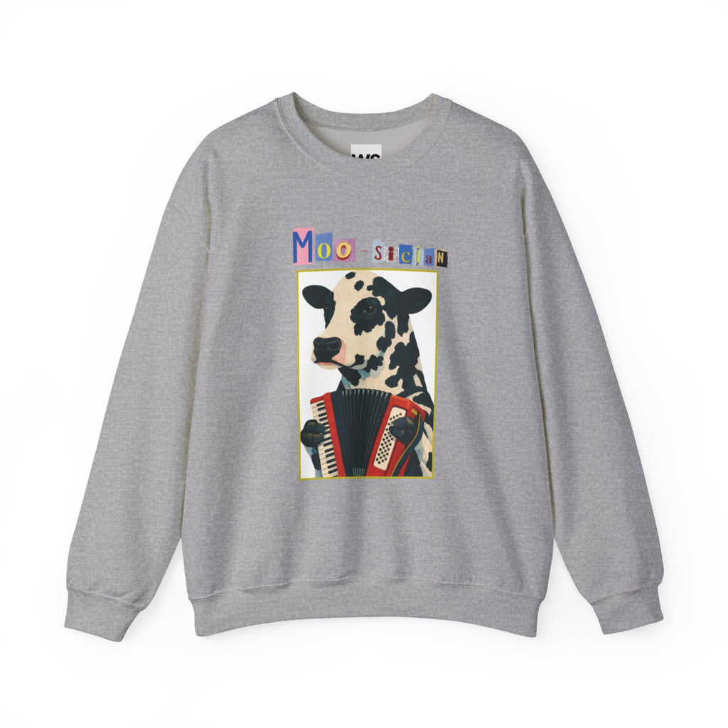 Cow Playing Accordion Crewneck, Retro Animal Music Sweatshirt