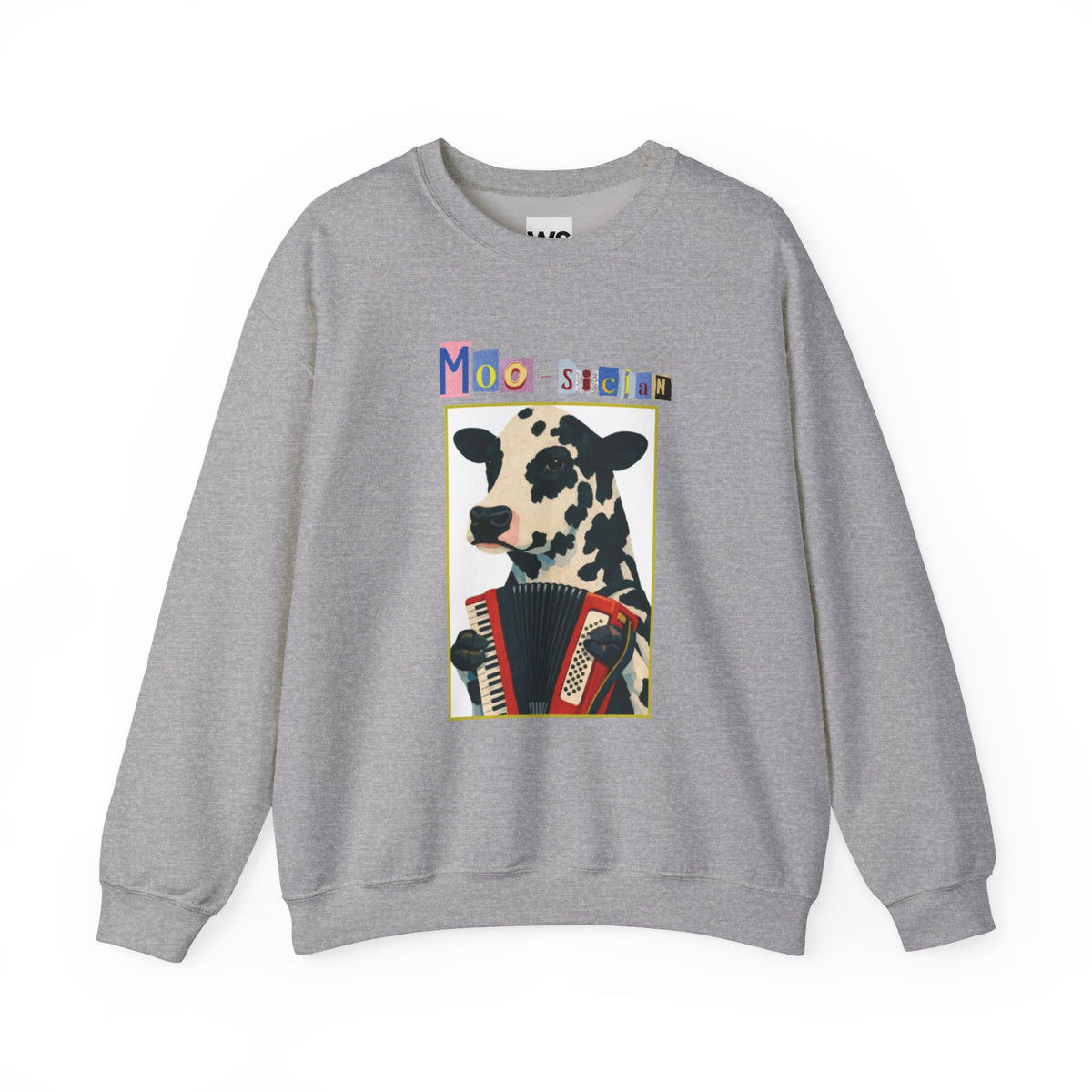 Cow Playing Accordion Crewneck, Retro Animal Music Sweatshirt