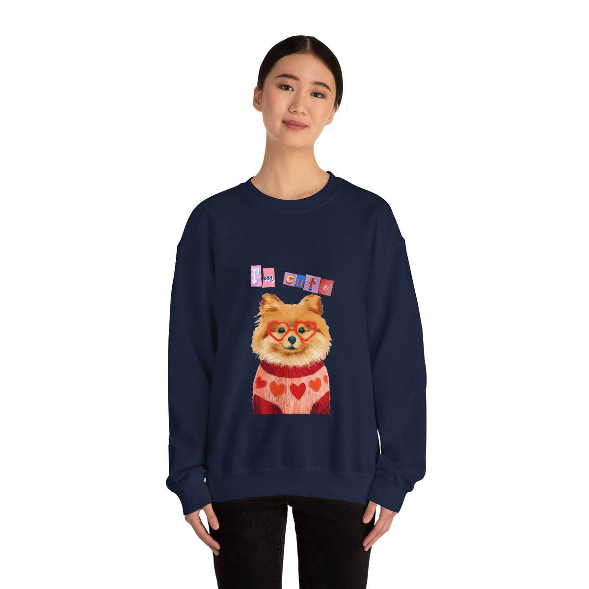 Pomeranian in Heart Sweater crewneck sweatshirt | Cute Dog Portrait