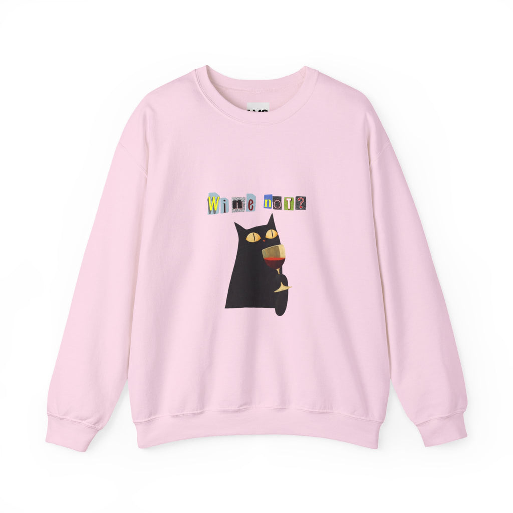 Black Cat Holding Wine Glass Crewneck Sweatshirt | Cute Cat Illustration
