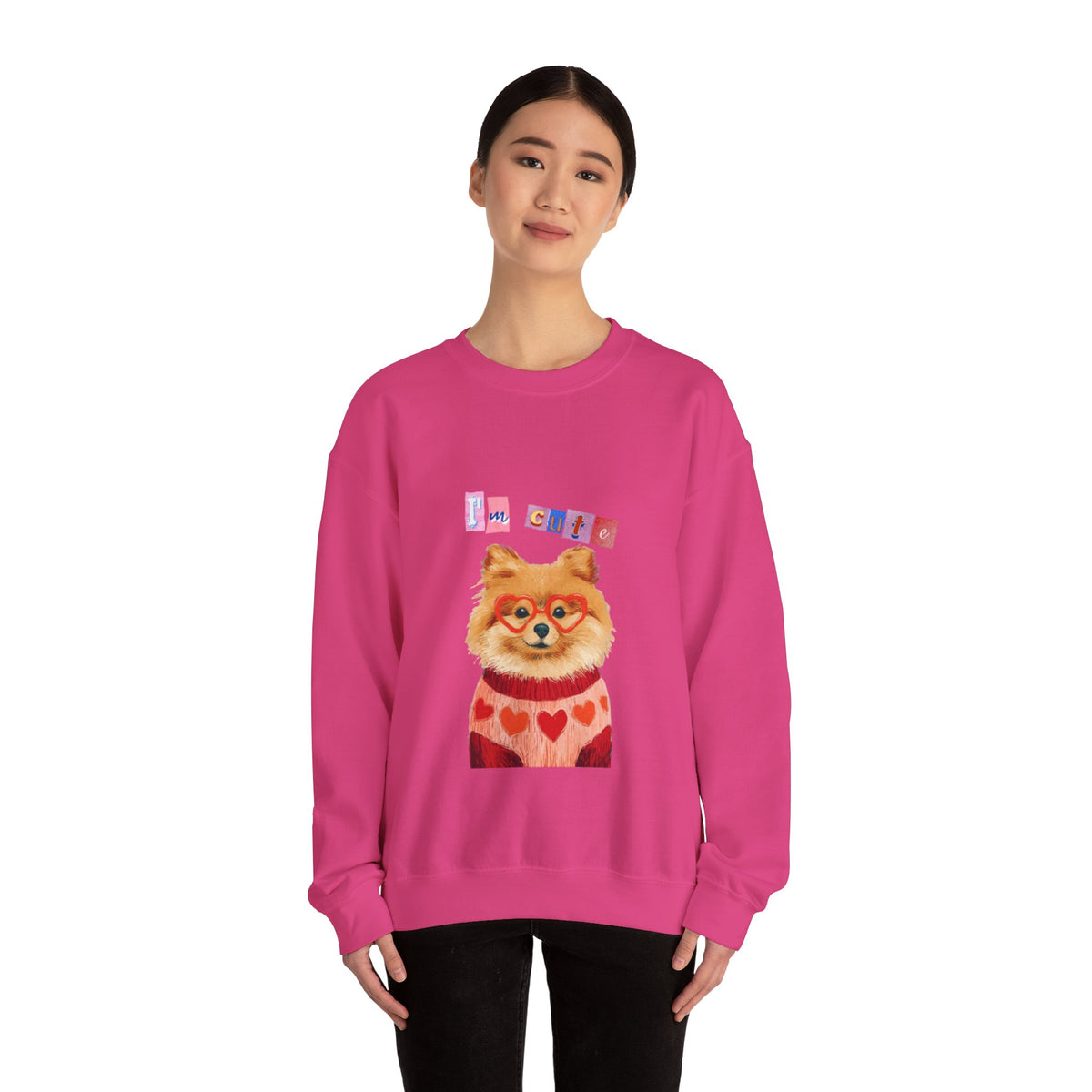 Pomeranian in Heart Sweater crewneck sweatshirt | Cute Dog Portrait
