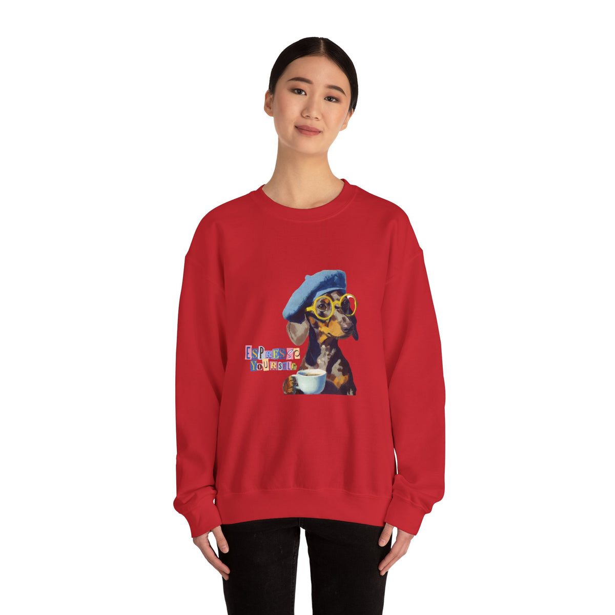 Dachshund in Beret and Sunglasses Sweatshirt | Espresso & Mornings Design