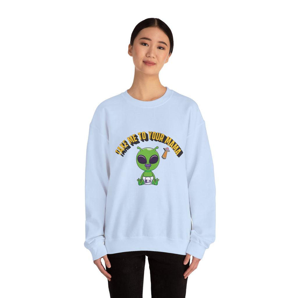 Alien Holding Mama Mug, Crewneck Sweatshirt | Cute Green Alien Graphic