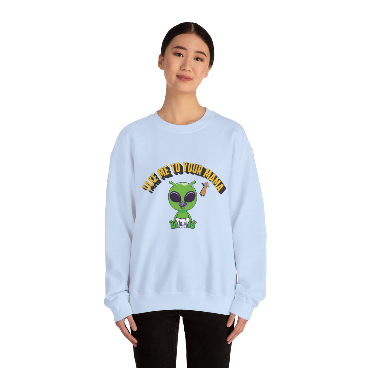 Alien Holding Mama Mug, Crewneck Sweatshirt | Cute Green Alien Graphic