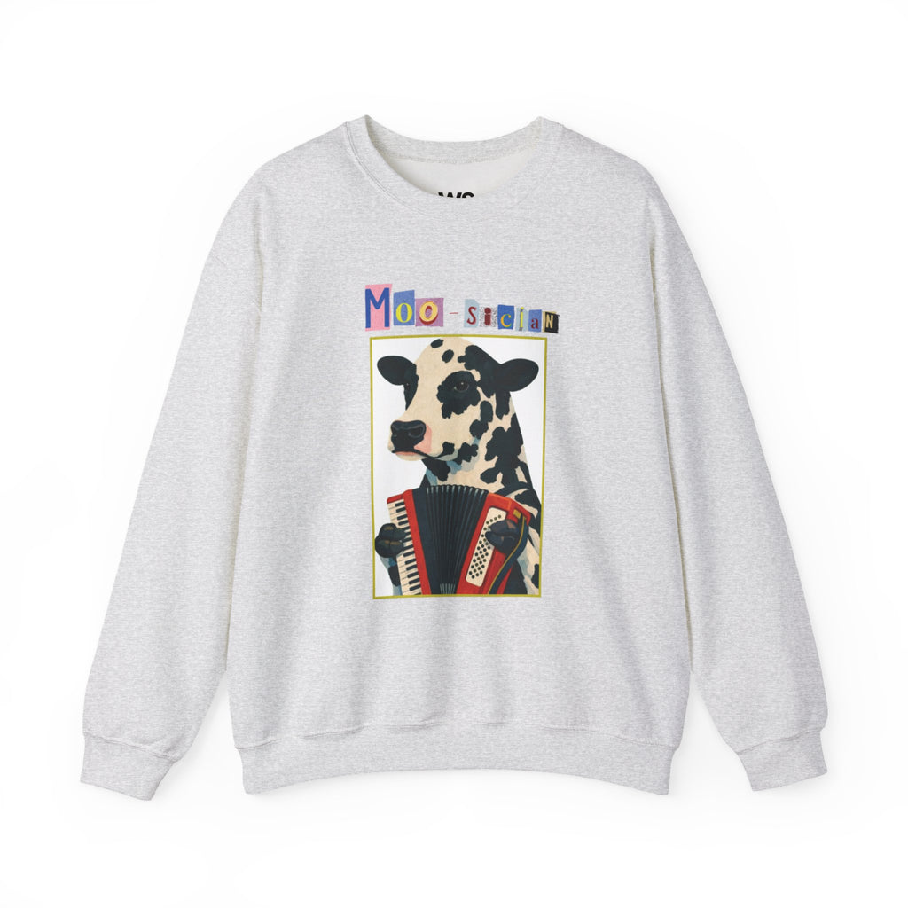 Cow Playing Accordion Crewneck, Retro Animal Music Sweatshirt