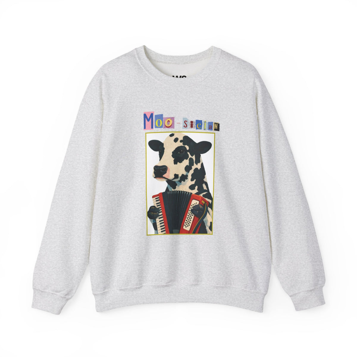 Cow Playing Accordion Crewneck, Retro Animal Music Sweatshirt
