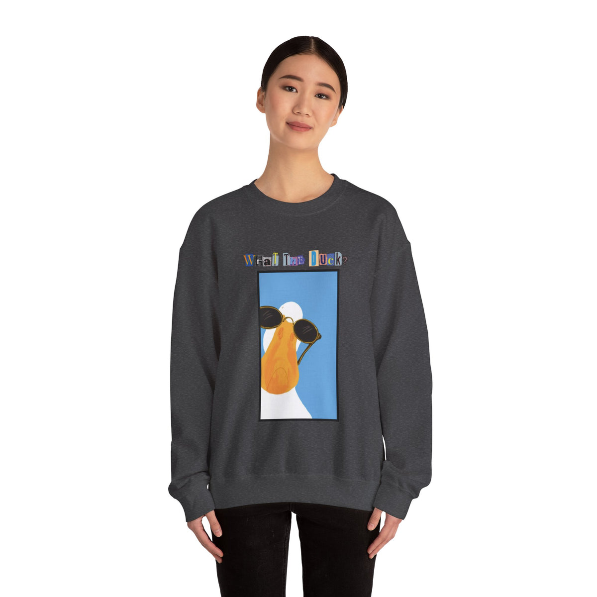 Cool Sunglasses Duck Crewneck Sweatshirt | Fun Cartoon Bird Design