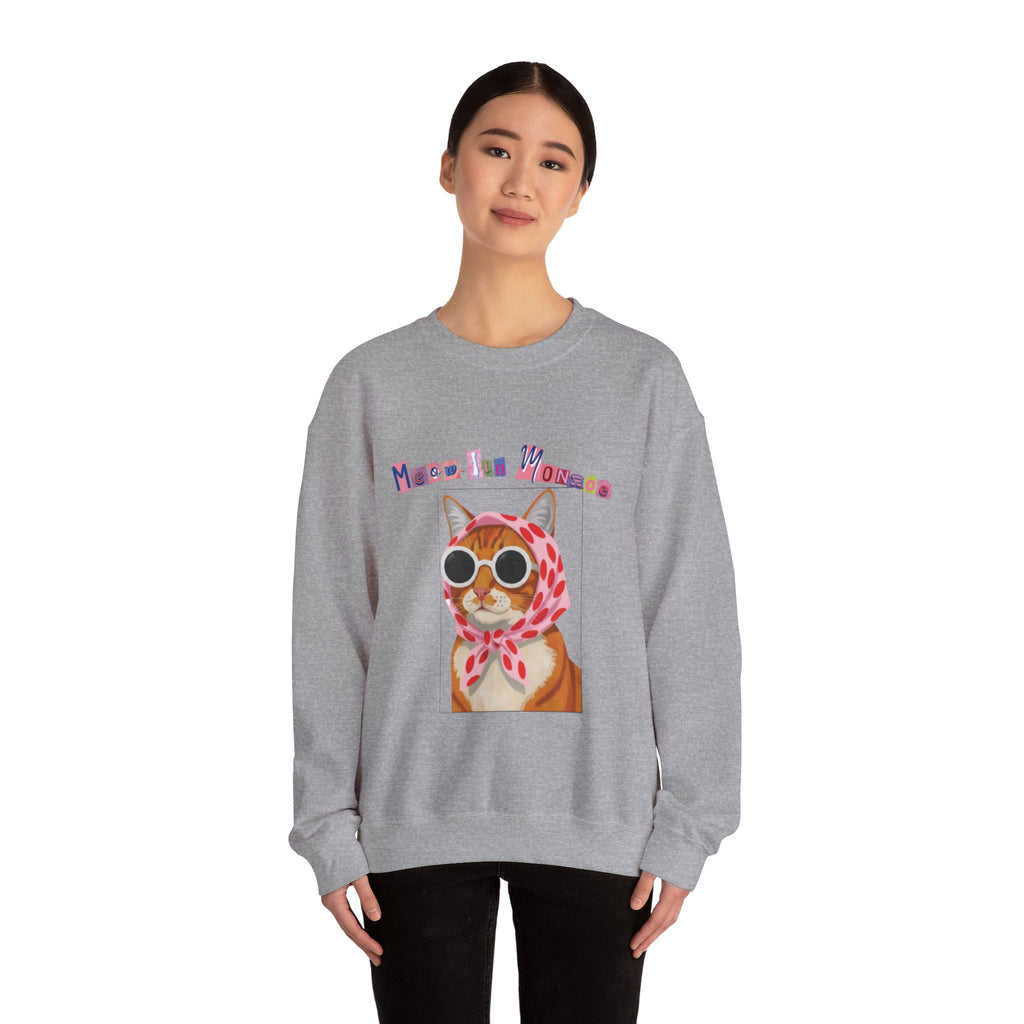 Glam Cat in Scarf Crewneck Sweatshirt | Retro Cat Graphic