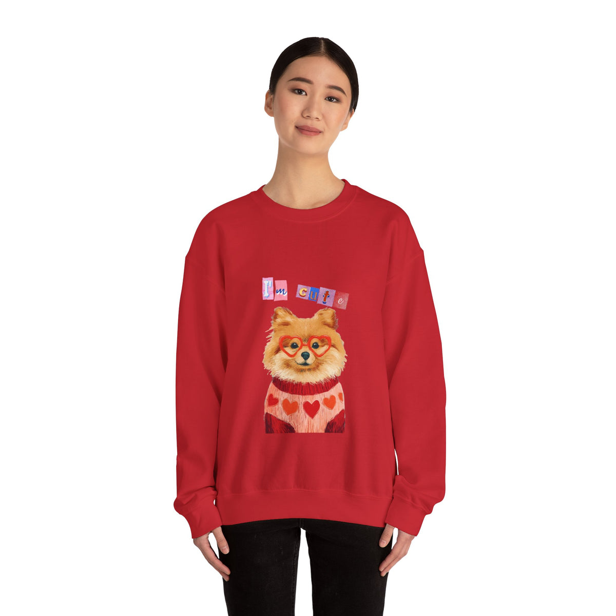 Pomeranian in Heart Sweater crewneck sweatshirt | Cute Dog Portrait