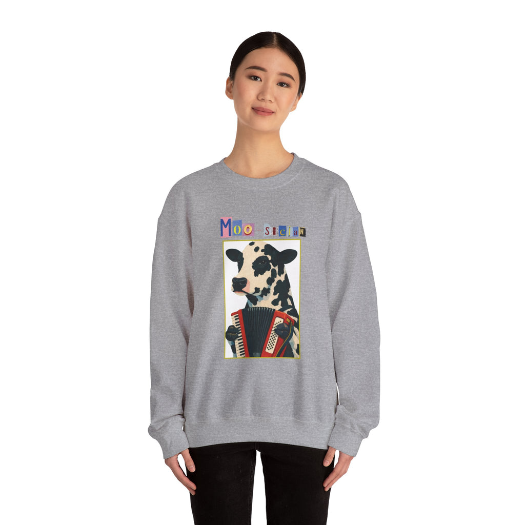 Cow Playing Accordion Crewneck, Retro Animal Music Sweatshirt