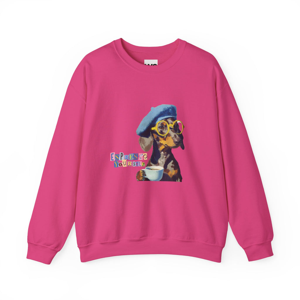 Dachshund in Beret and Sunglasses Sweatshirt | Espresso & Mornings Design