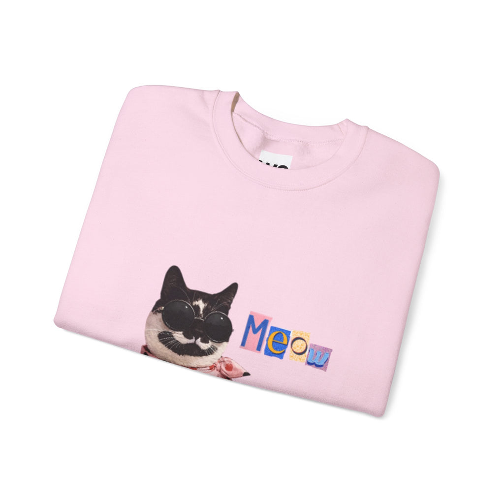Cute Black Cat with Polka Dot Bandana Sweatshirt | 'Meow' Graphic
