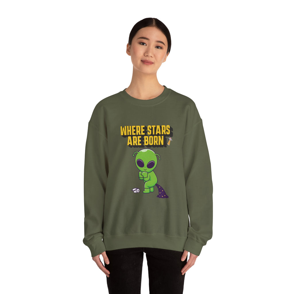 Where Stars Are Born alien illustration Sweatshirt | cute green alien