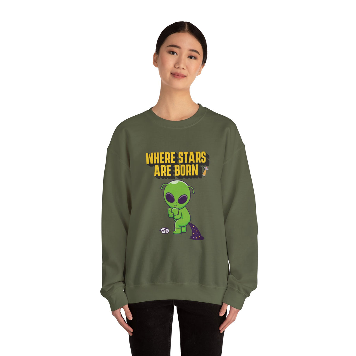 Where Stars Are Born alien illustration Sweatshirt | cute green alien