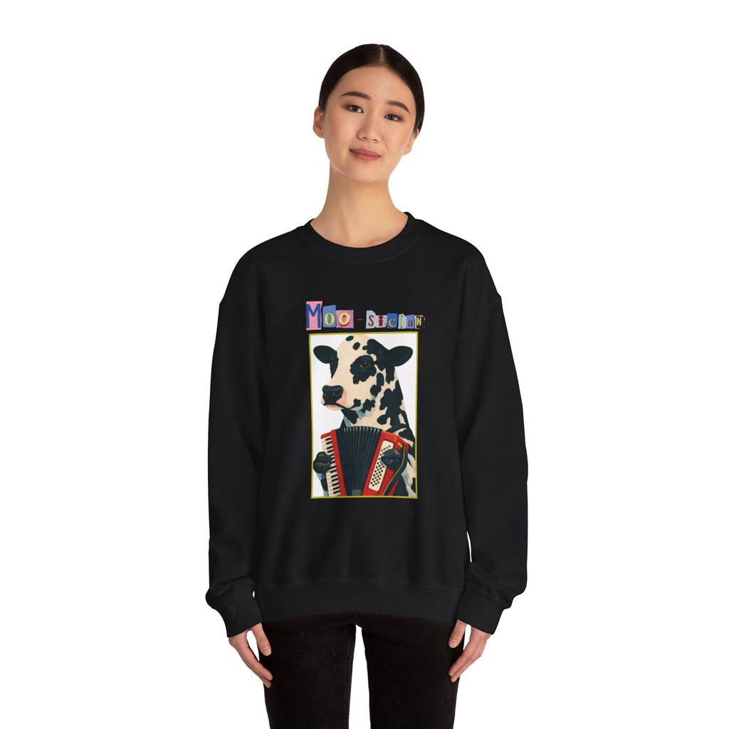 Cow Playing Accordion Crewneck, Retro Animal Music Sweatshirt