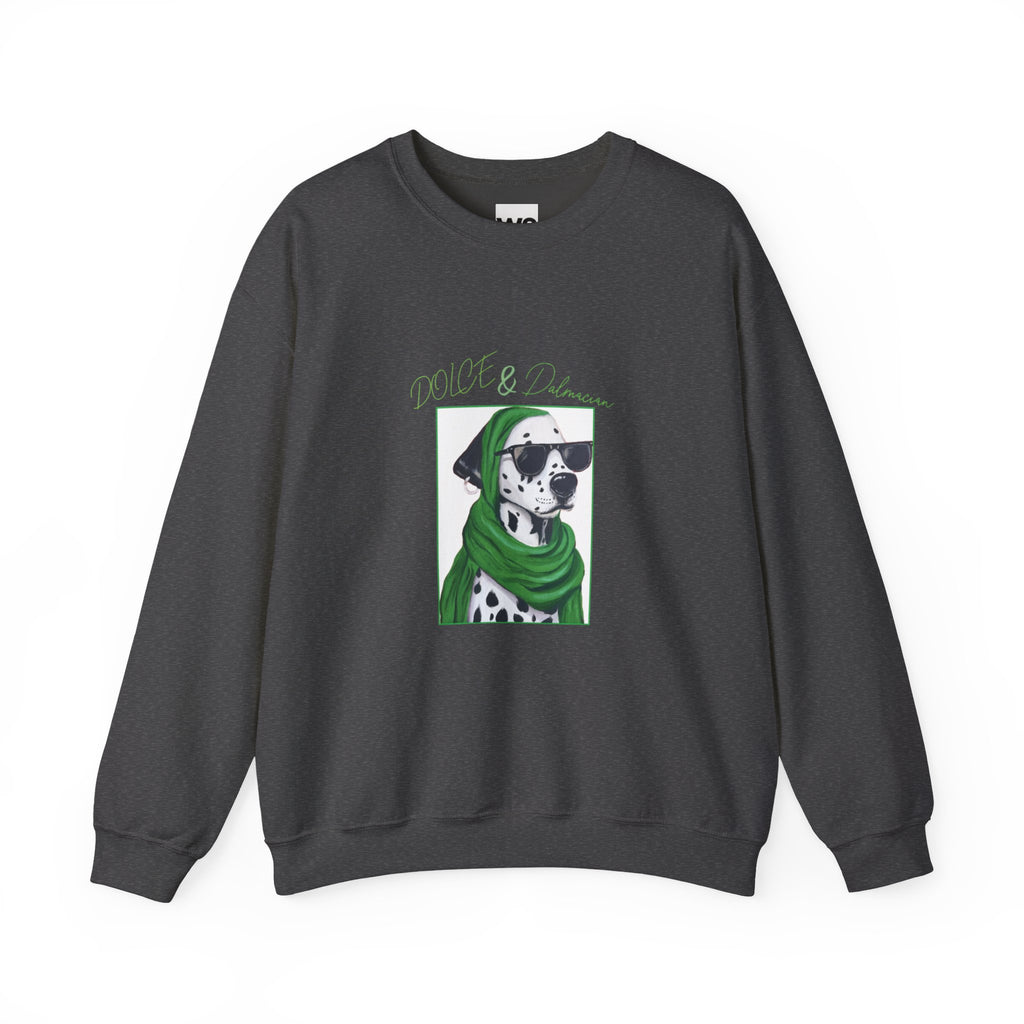 Dalmatian in Green Scarf sweatshirt | Dog Portrait, Winter Cozy