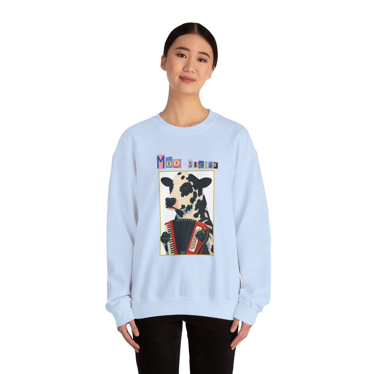 Cow Playing Accordion Crewneck, Retro Animal Music Sweatshirt