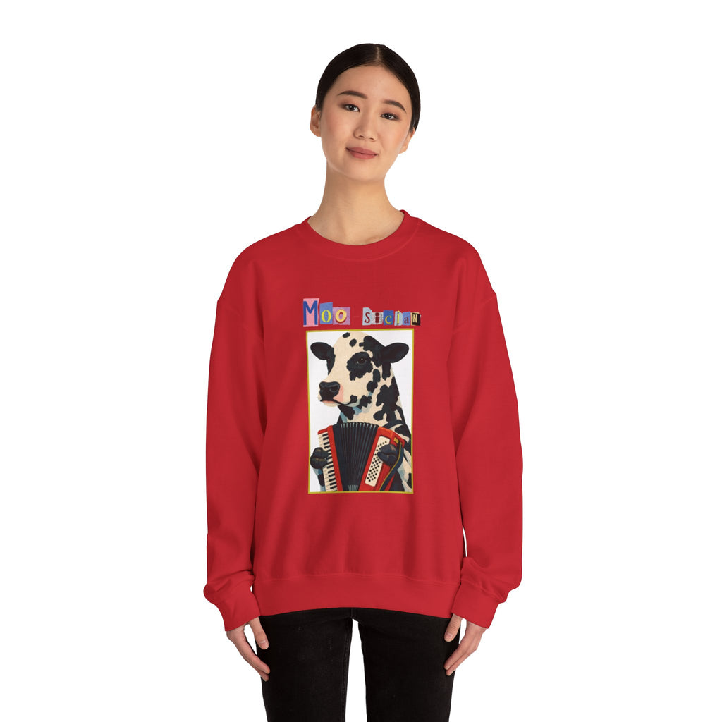 Cow Playing Accordion Crewneck, Retro Animal Music Sweatshirt