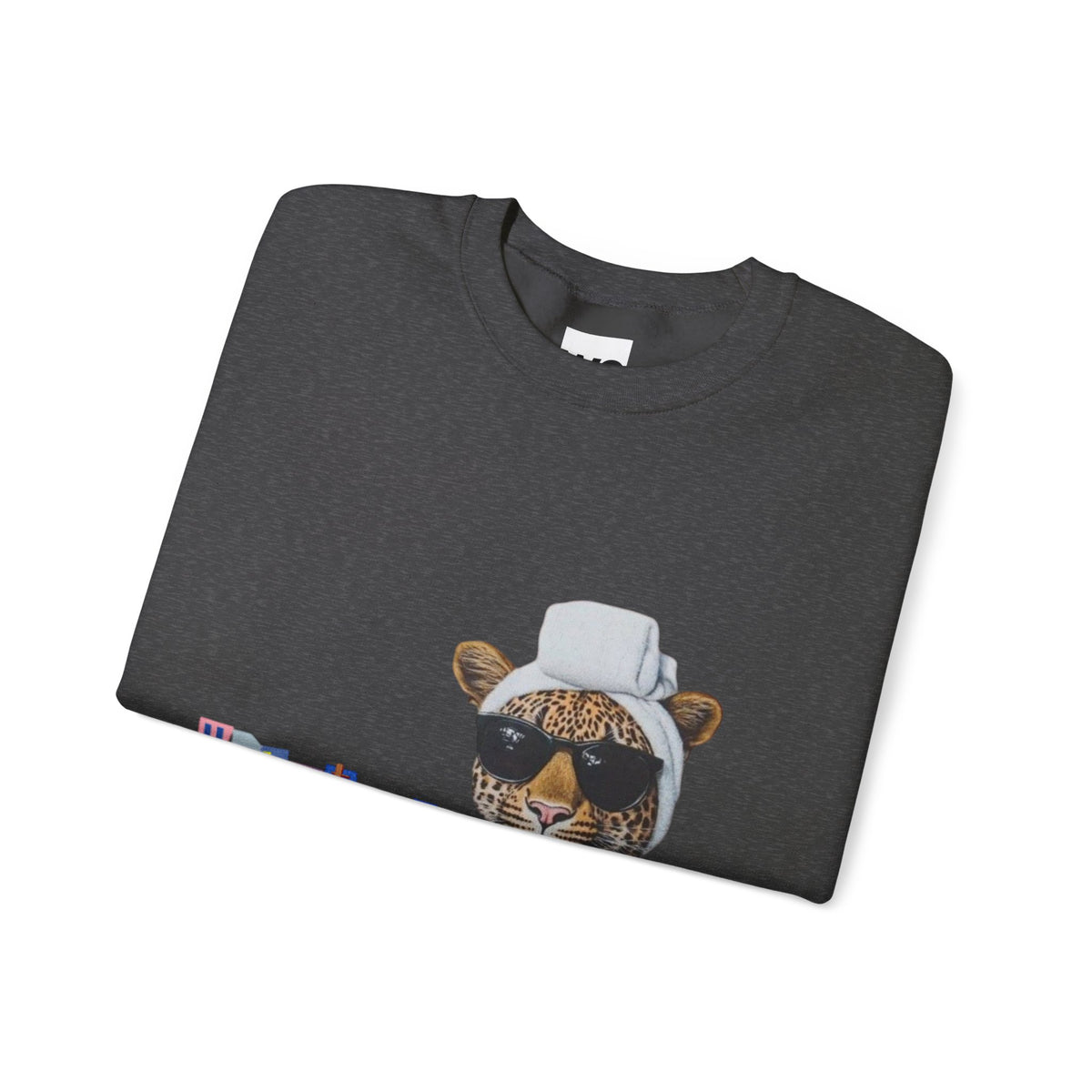 Leopard Spa Lounge with Coffee Crewneck Sweatshirt | Relaxed Animal Illustration