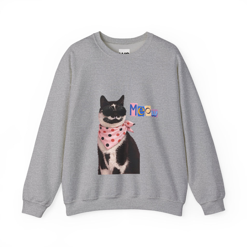 Cute Black Cat with Polka Dot Bandana Sweatshirt | 'Meow' Graphic