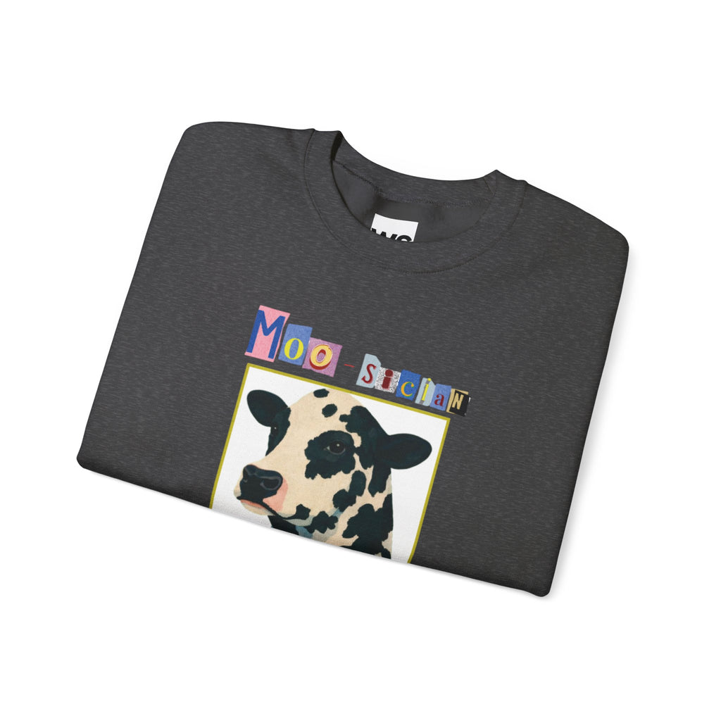 Cow Playing Accordion Crewneck, Retro Animal Music Sweatshirt